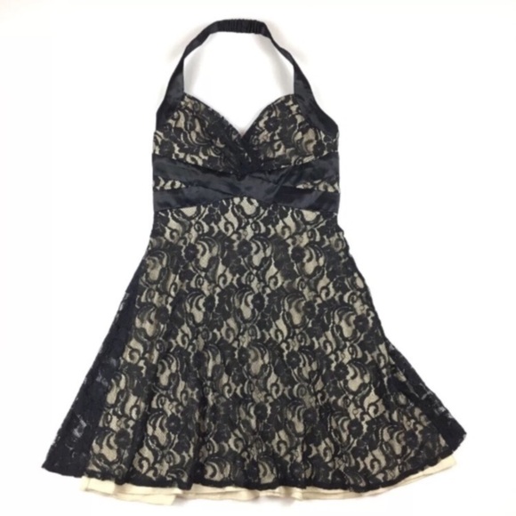 MASQUERADE Little Black Dress Lace Halter Prom Formal Sweetheart Grunge Emp Goth - Picture 1 of 7